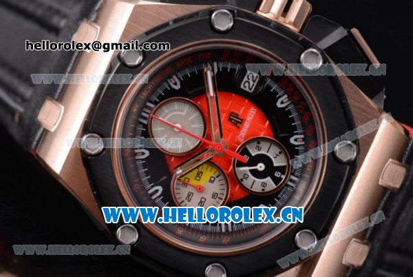 Audemars Piguet Royal Oak Offshore Grand Prix Automatic Chronograph Miyota OS10 Quartz Rose Gold Case with Black/Red Dial and Black Leather Strap (EF) - Click Image to Close